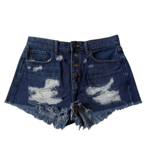 Windsor Blue Medium Wash Distressed Raw Edge Hem Denim Shorts Women's Size Large - Picture 1 of 12